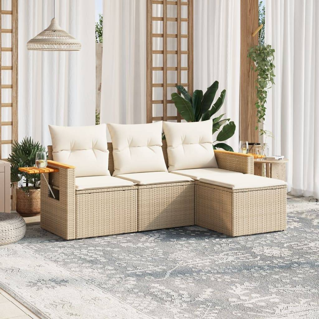 Salon de jardin compact 4 pcs résine tressée beige avec rangement et pouf – ComfortXL Outdoor Living - Image 1