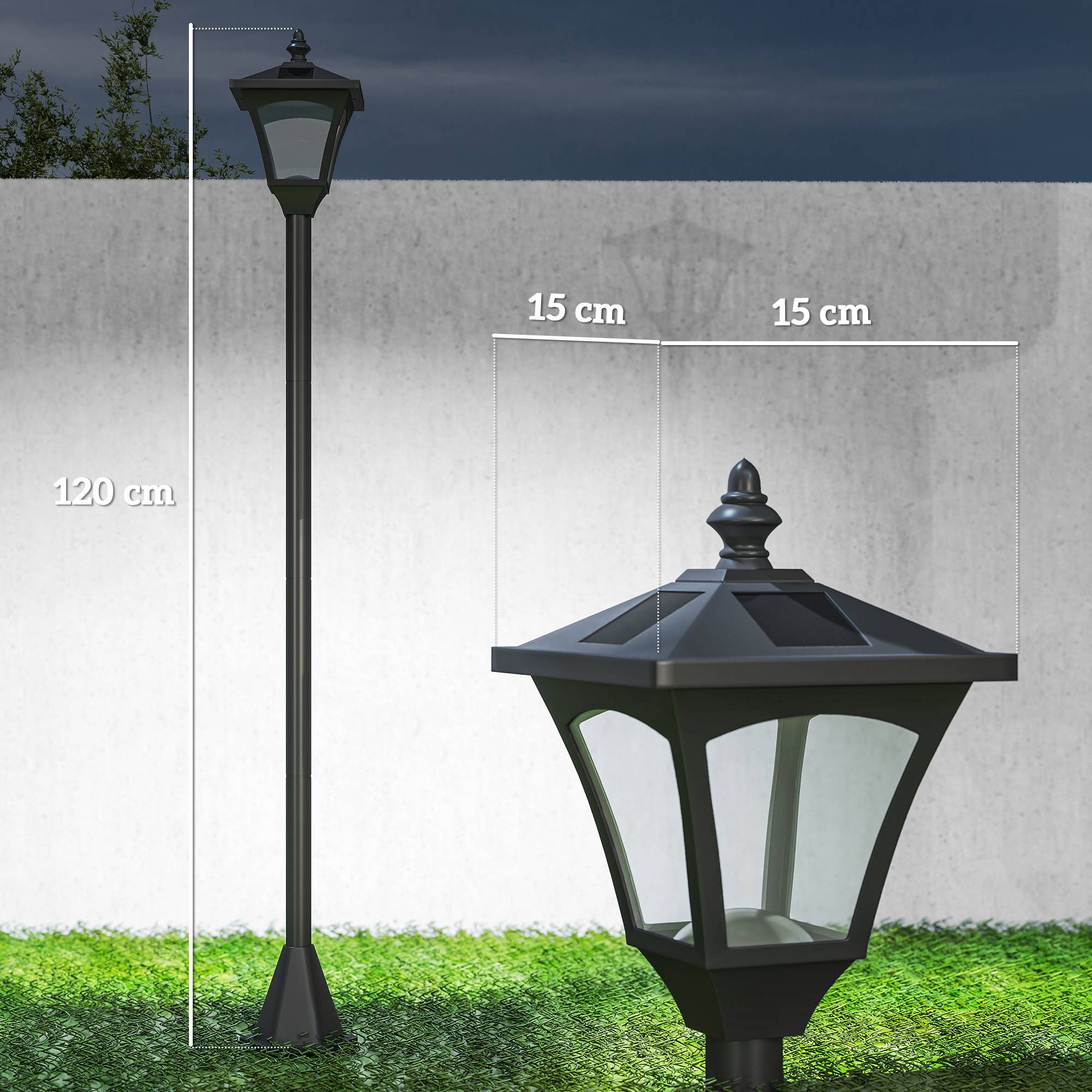 Homcom - Lampadaire solaire extérieur sur pied lanterne classique LED 30 Lm 15x15x120cm éclairage solaire noir - HOMCOM - Image 3