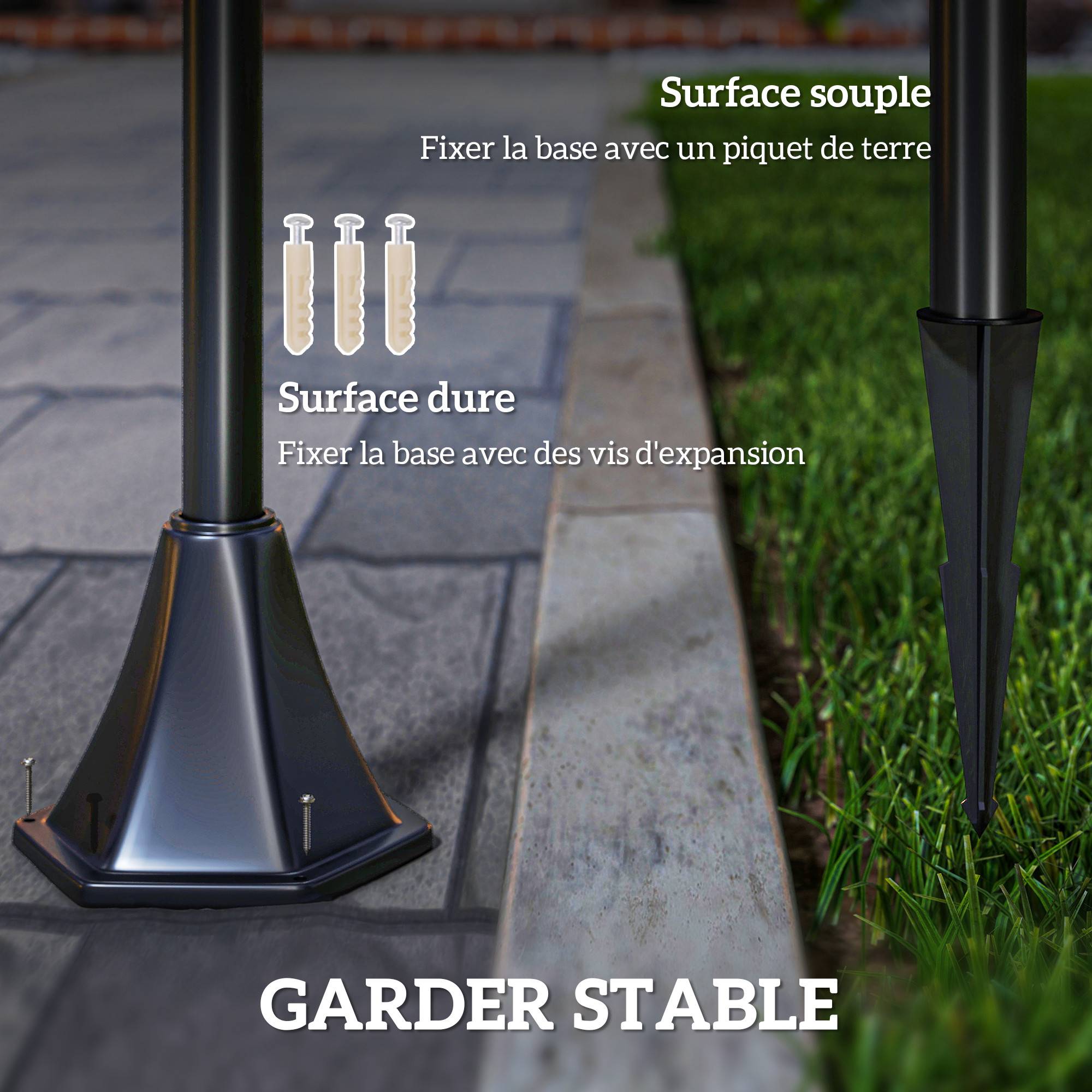 Homcom - Lampadaire solaire extérieur sur pied lanterne classique LED 30 Lm 15x15x120cm éclairage solaire noir - HOMCOM - Image 8