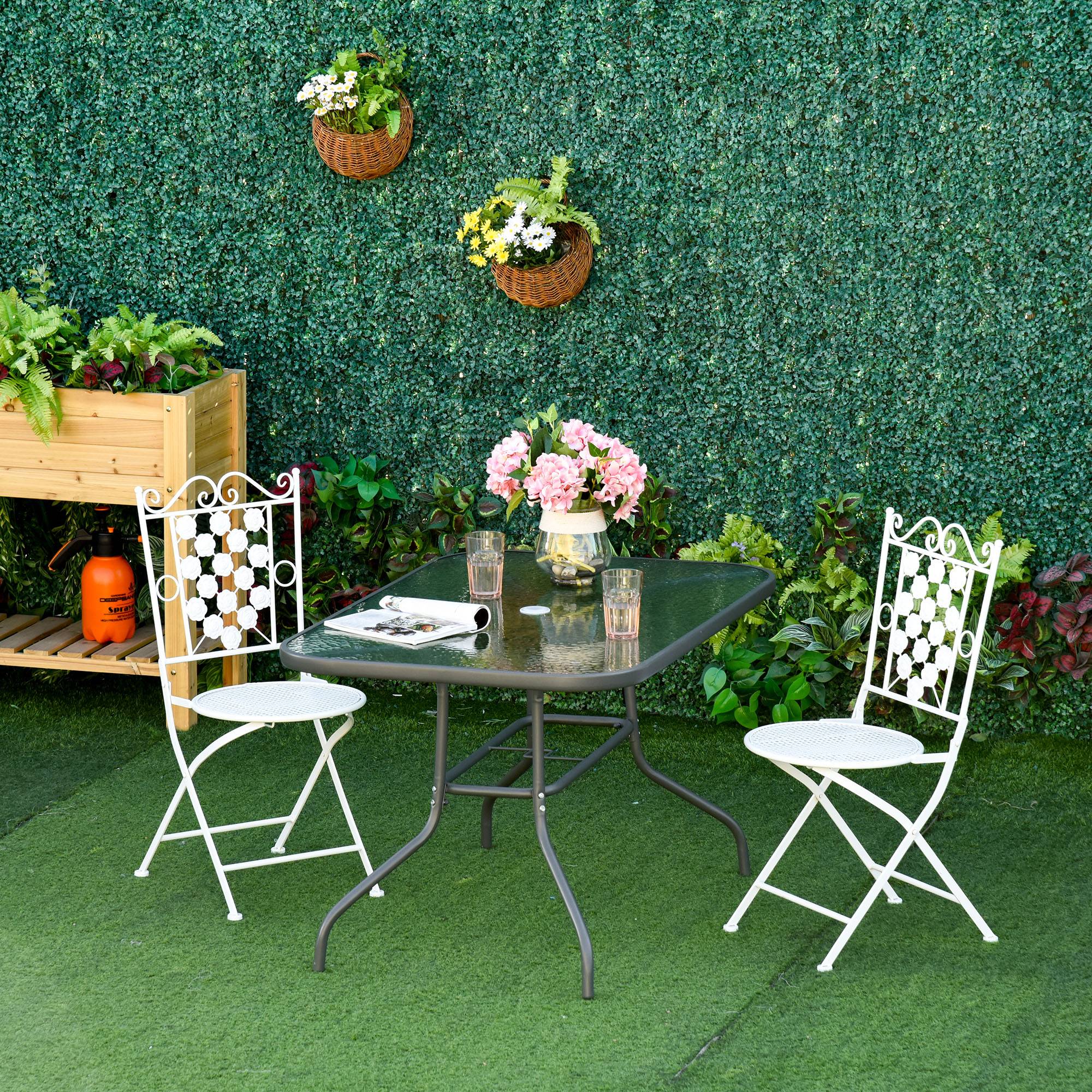 Table de jardin métal verre pour extérieur trou parasol 120x80cm gris - ComfortXL Outdoor Living - Image 4