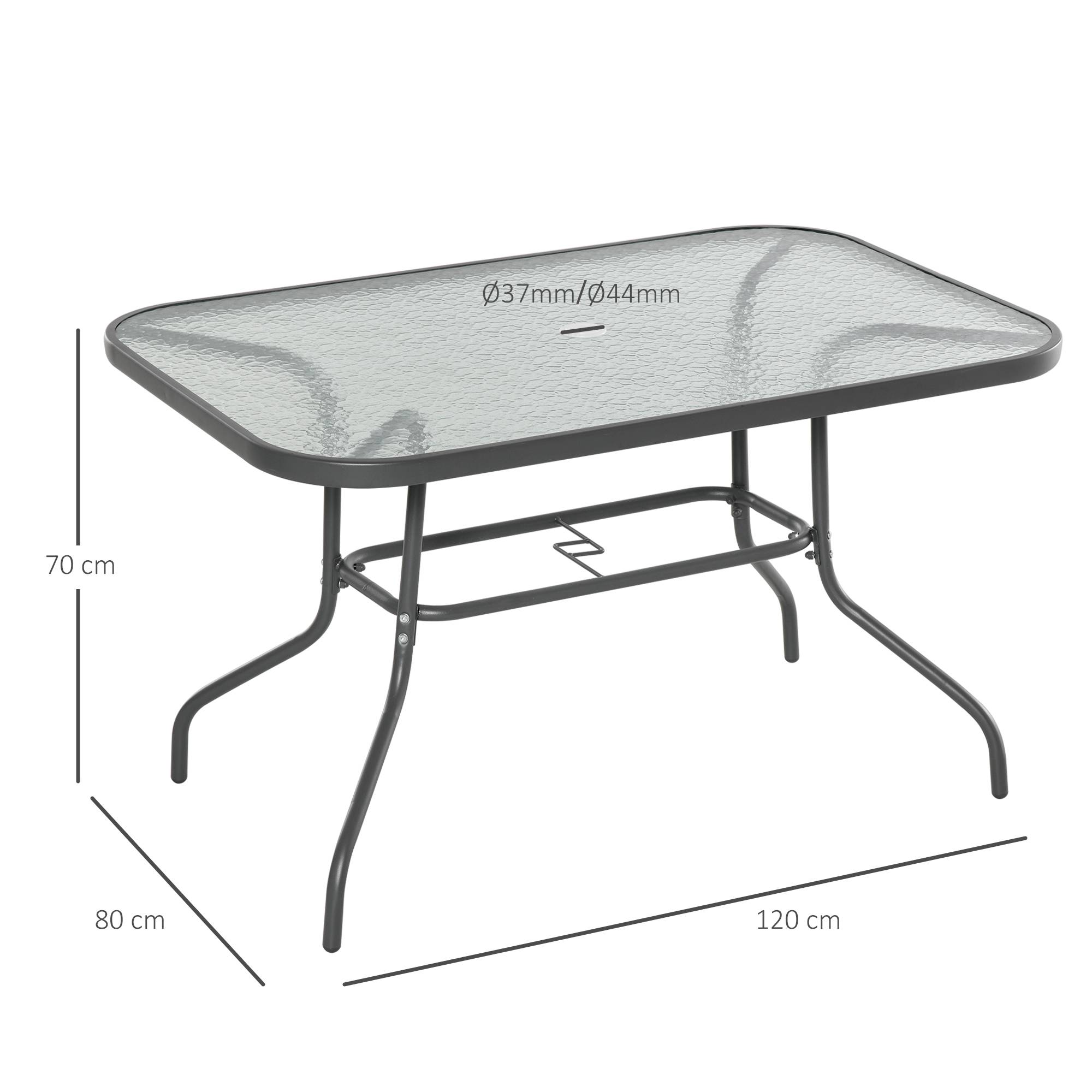 Table de jardin métal verre pour extérieur trou parasol 120x80cm gris - ComfortXL Outdoor Living - Image 5