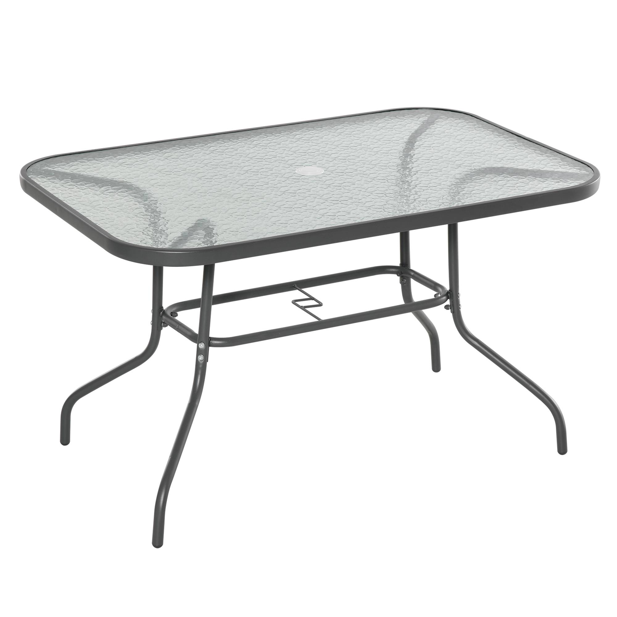 Table de jardin métal verre pour extérieur trou parasol 120x80cm gris - ComfortXL Outdoor Living - Image 2