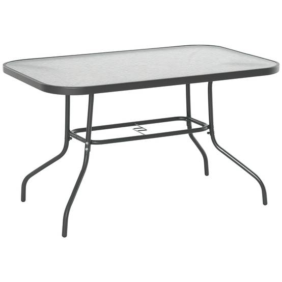 Table de jardin métal verre pour extérieur trou parasol 120x80cm gris - ComfortXL Outdoor Living - Image 1
