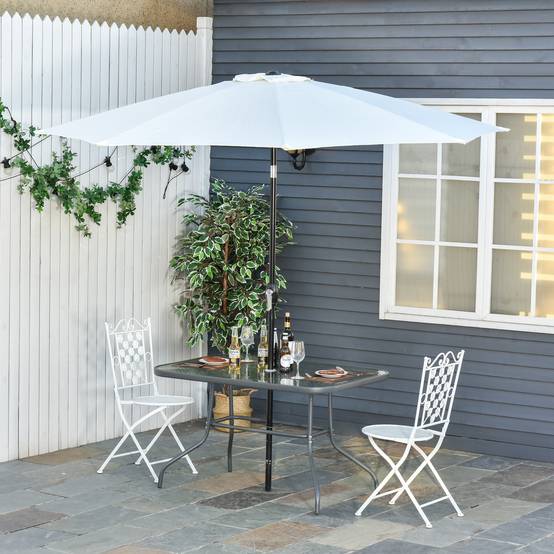 Table de jardin métal verre pour extérieur trou parasol 120x80cm gris - ComfortXL Outdoor Living - Image 3