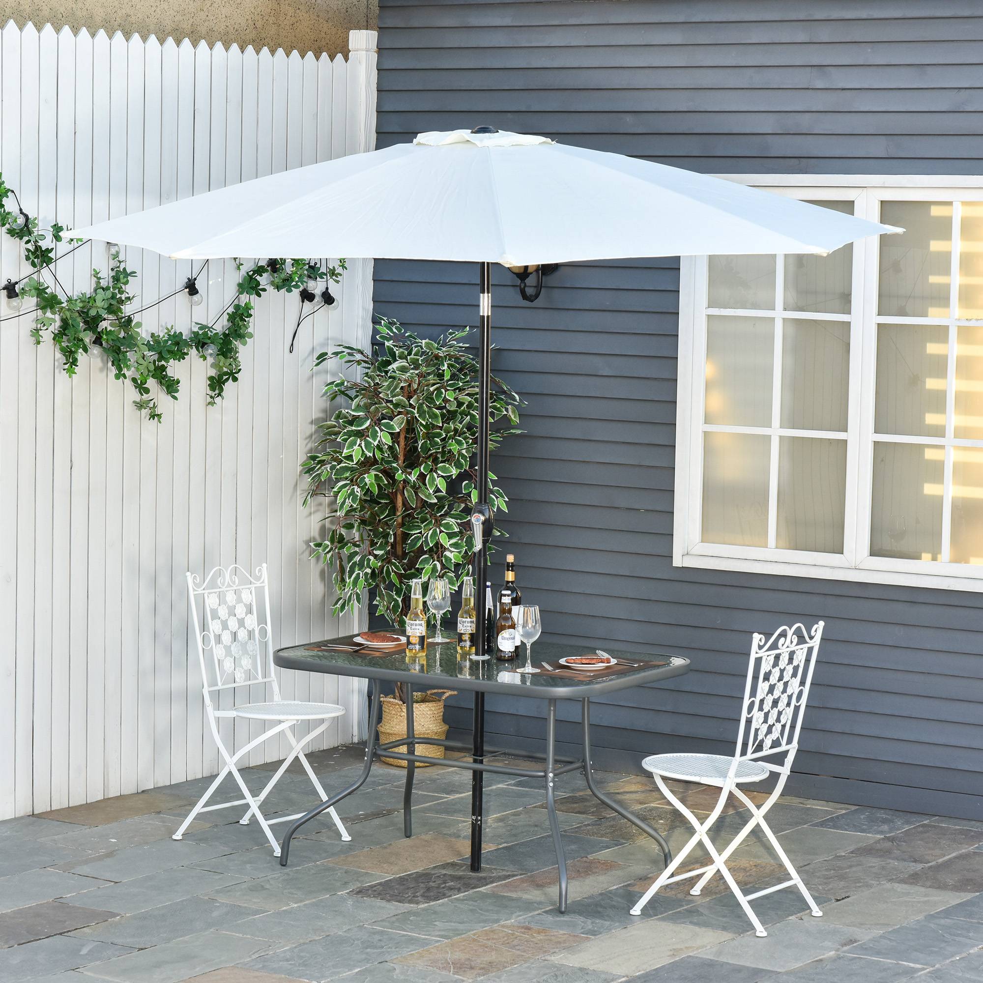 Table de jardin métal verre pour extérieur trou parasol 120x80cm gris - ComfortXL Outdoor Living - Image 3