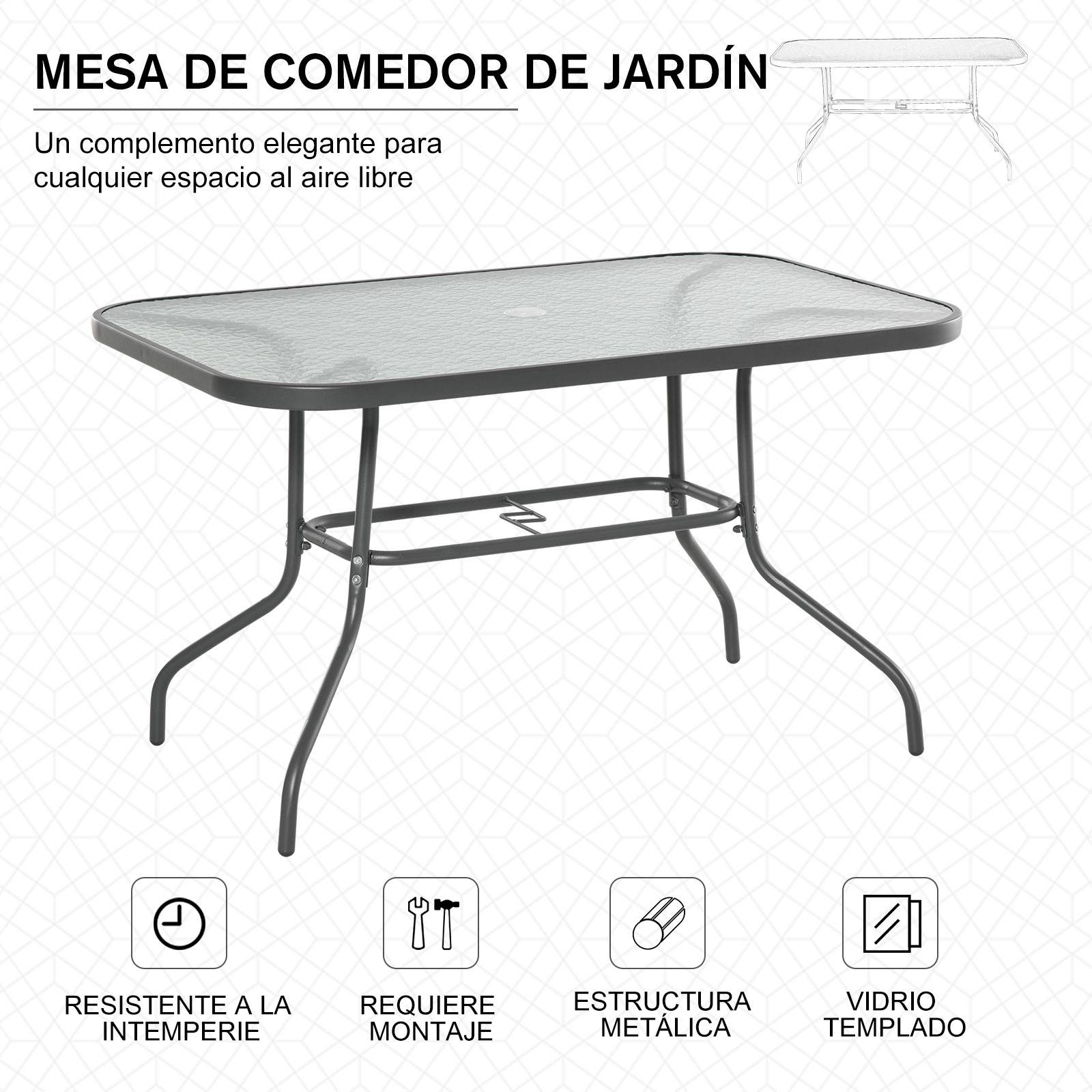 Table de jardin métal verre pour extérieur trou parasol 120x80cm gris - ComfortXL Outdoor Living - Image 6