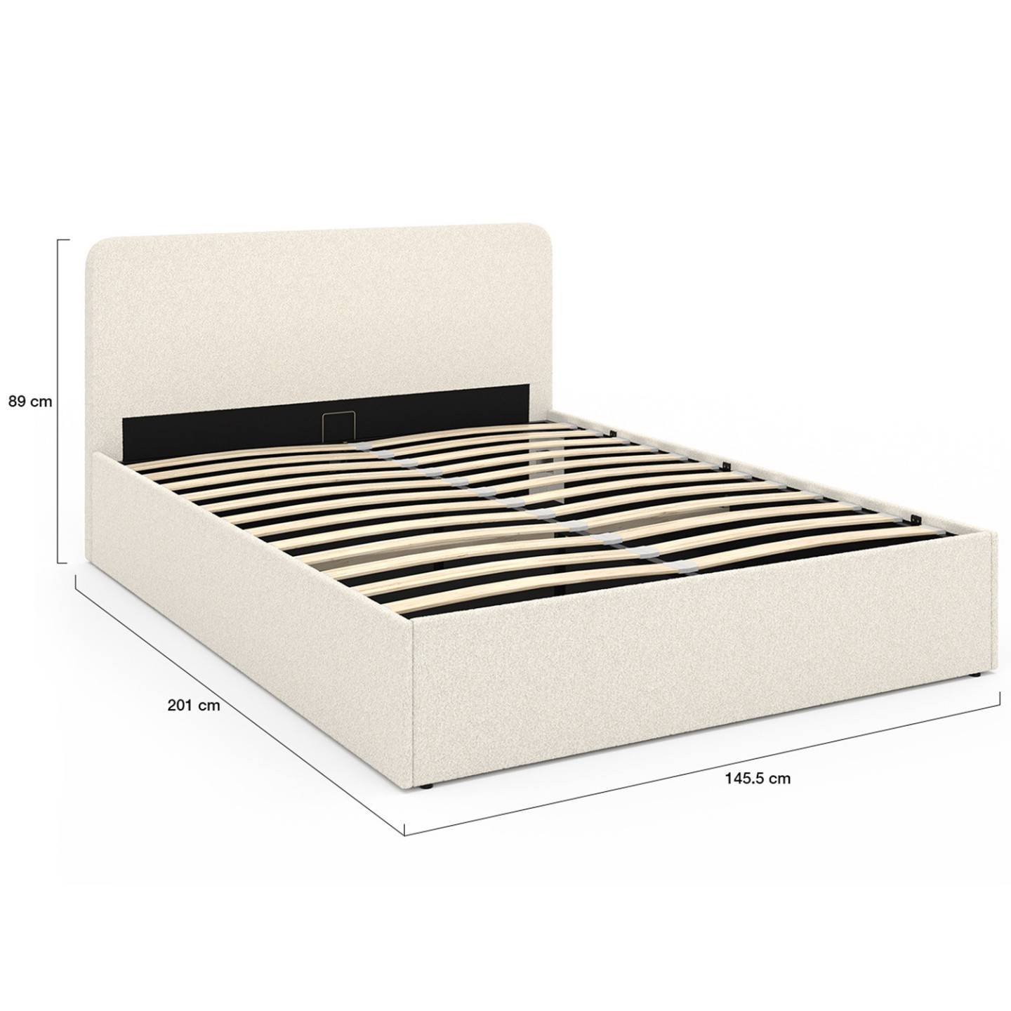 Lit coffre double BRADFORD avec tête de lit et sommier 140 x 190 cm tissu bouclette - Image 5
