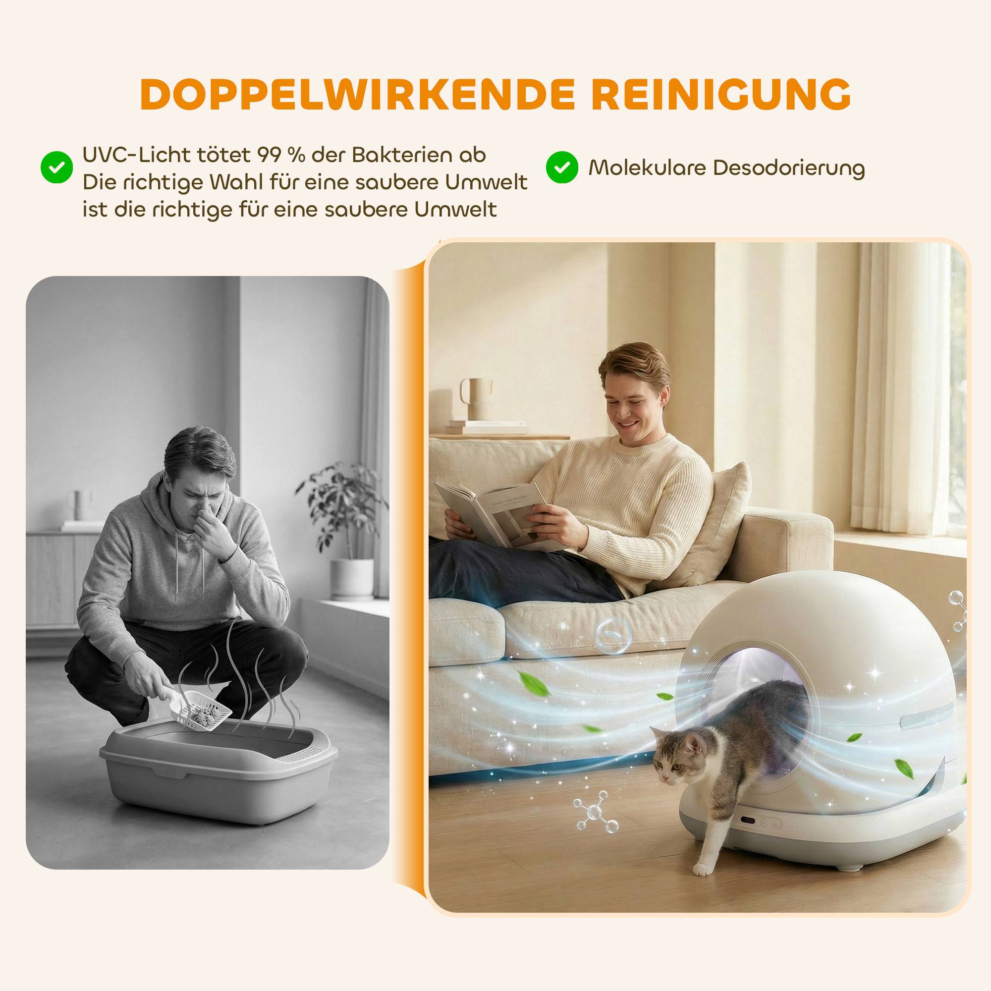 Bac à litière autonettoyant pour chat, XL 72 L, avec caméra HD, contrôle via application, sacs à litière, pour chats de 1 à 12 kg - Image 7