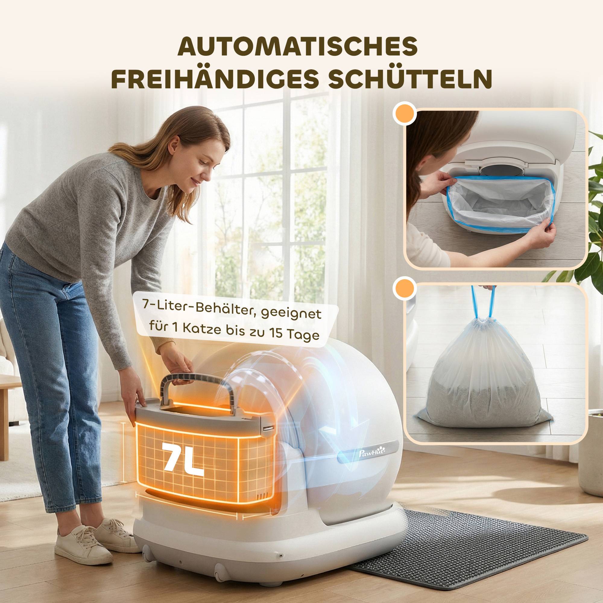 Bac à litière autonettoyant pour chat, XL 72 L, avec caméra HD, contrôle via application, sacs à litière, pour chats de 1 à 12 kg - Image 9