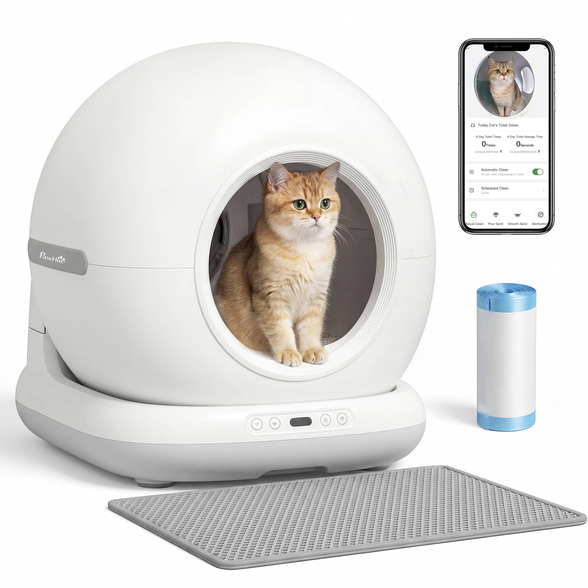 Bac à litière autonettoyant pour chat, XL 72 L, avec caméra HD, contrôle via application, sacs à litière, pour chats de 1 à 12 kg - Image 1