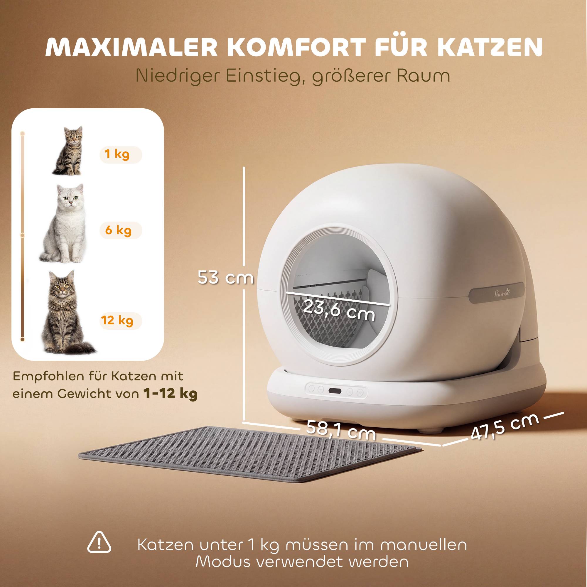 Bac à litière autonettoyant pour chat, XL 72 L, avec caméra HD, contrôle via application, sacs à litière, pour chats de 1 à 12 kg - Image 5