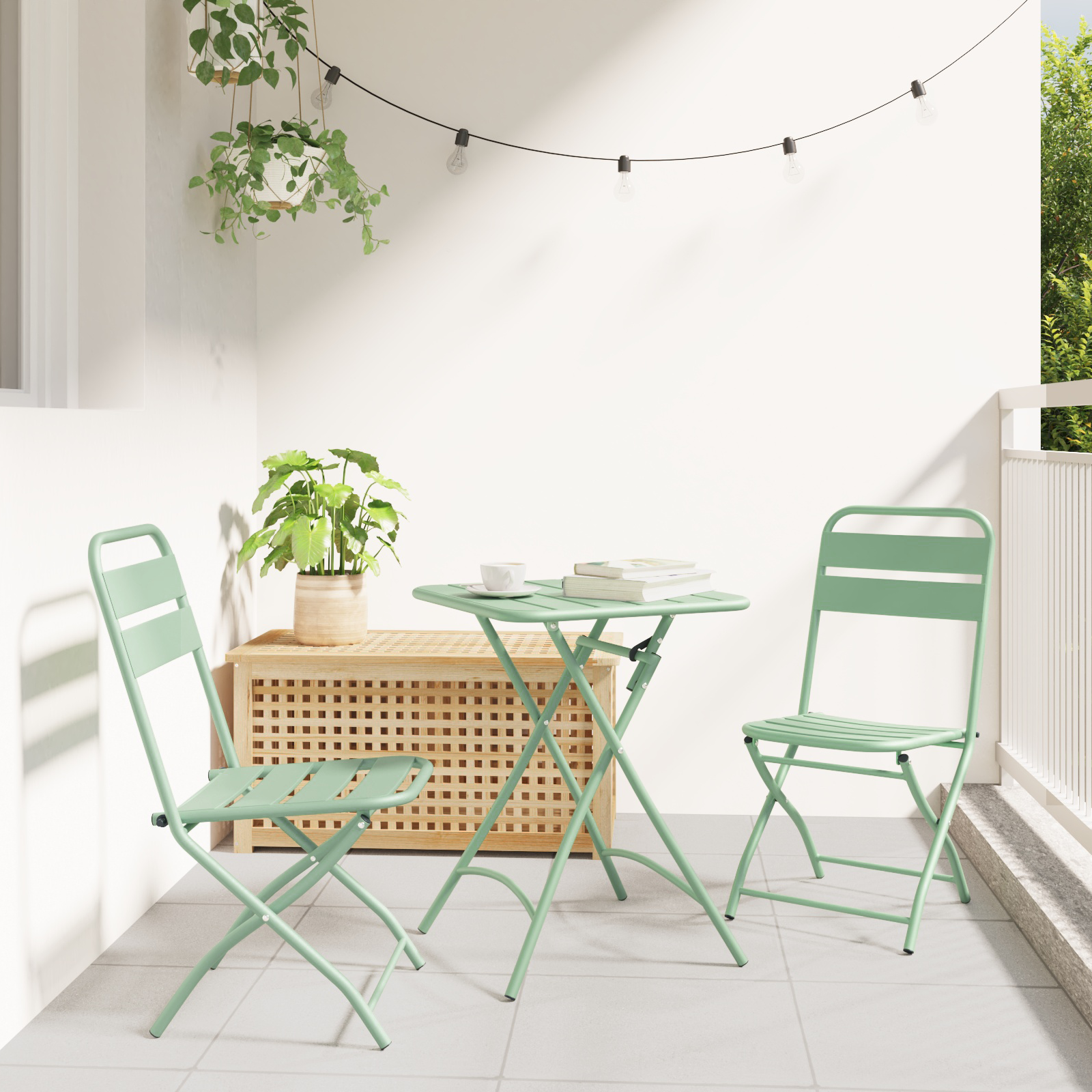 2 pcs Chaises de jardin - Chaises d'extérieur pliantes Vert menthe 42x52x82 cm Acier revêtue de poudre il33 - Image 2
