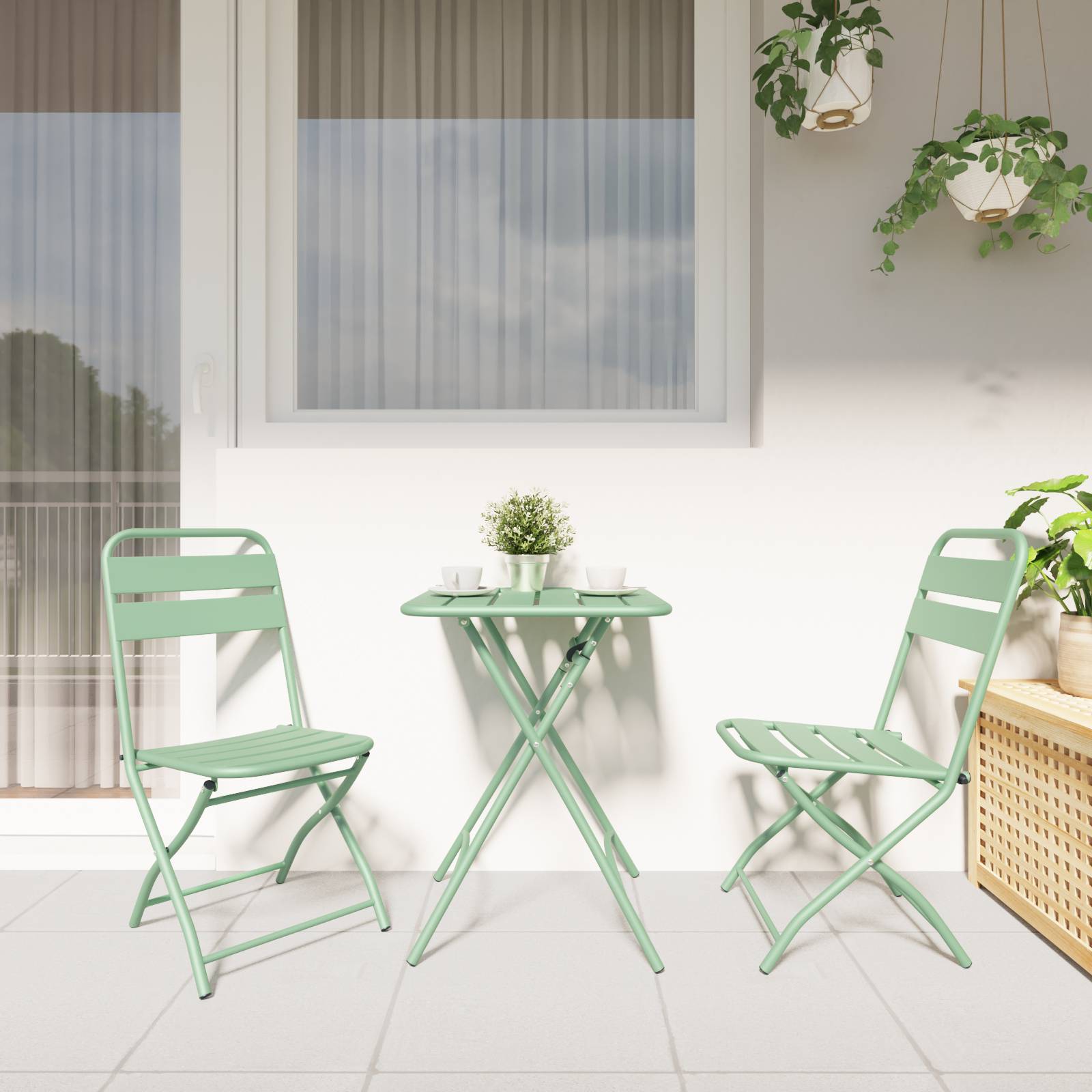 2 pcs Chaises de jardin - Chaises d'extérieur pliantes Vert menthe 42x52x82 cm Acier revêtue de poudre il33 - Image 3