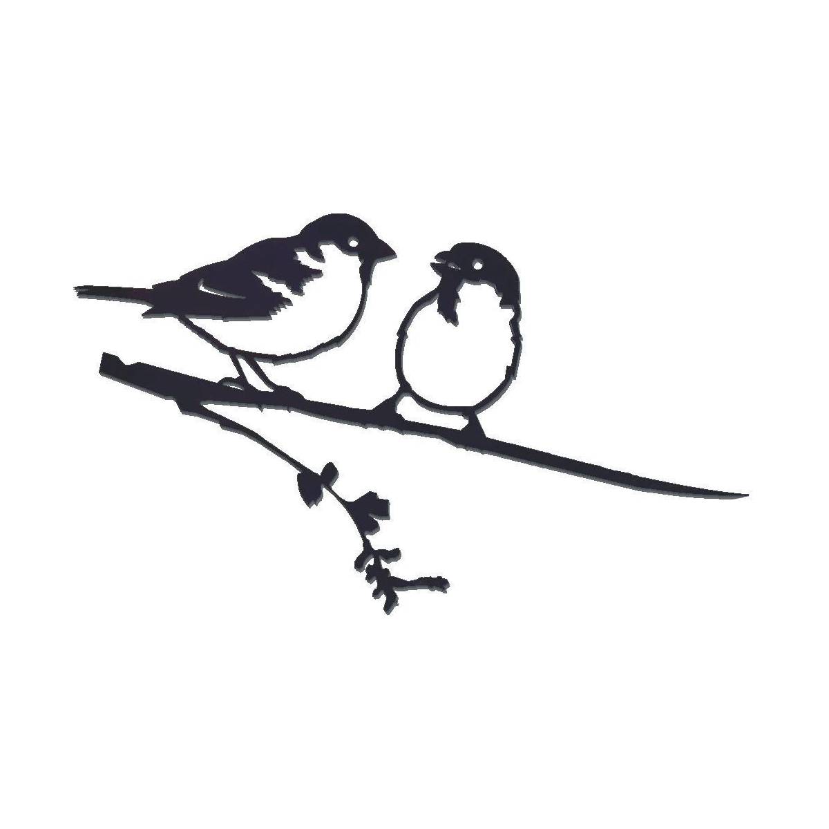 Metalbird - Oiseaux sur pique couple de moineaux en acier corten Hauteur 14cm - Imagen 1
