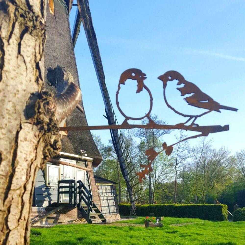 Metalbird - Oiseaux sur pique couple de moineaux en acier corten Hauteur 14cm - Imagen 3