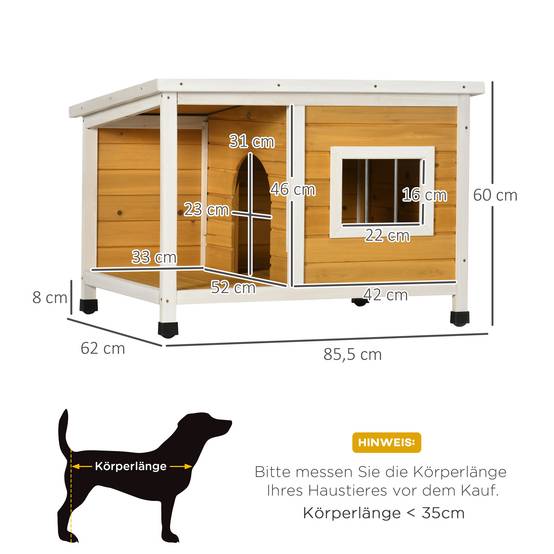 Nic en bois naturel avec véranda, toit rabattable, fenêtre, pieds réglables, 85,5×62×60 cm, Orange - Image 5