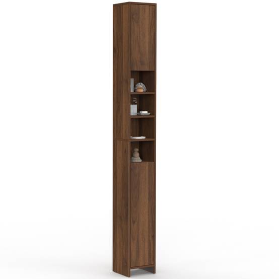 IDMARKET - Meuble colonne salle de bain TOMI 2 portes 4 niches effet noyer - Image 2