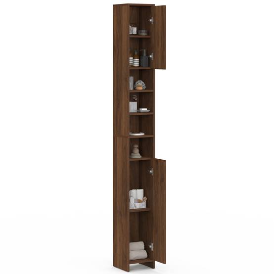 IDMARKET - Meuble colonne salle de bain TOMI 2 portes 4 niches effet noyer - Image 4
