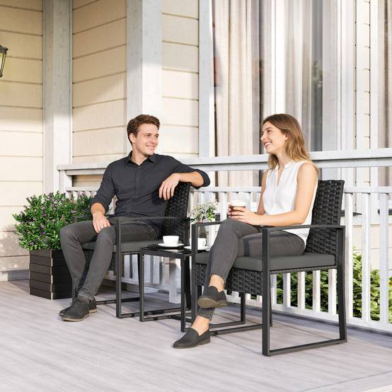 ComfortXL - Salon de jardin 2 places résine tressée acier pour balcon table basse plateau verre noir - ComfortXL Outdoor Living - Image 4