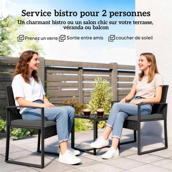 ComfortXL - Salon de jardin 2 places résine tressée acier pour balcon table basse plateau verre noir - ComfortXL Outdoor Living - Image 6