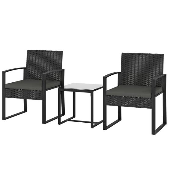 ComfortXL - Salon de jardin 2 places résine tressée acier pour balcon table basse plateau verre noir - ComfortXL Outdoor Living - Image 2