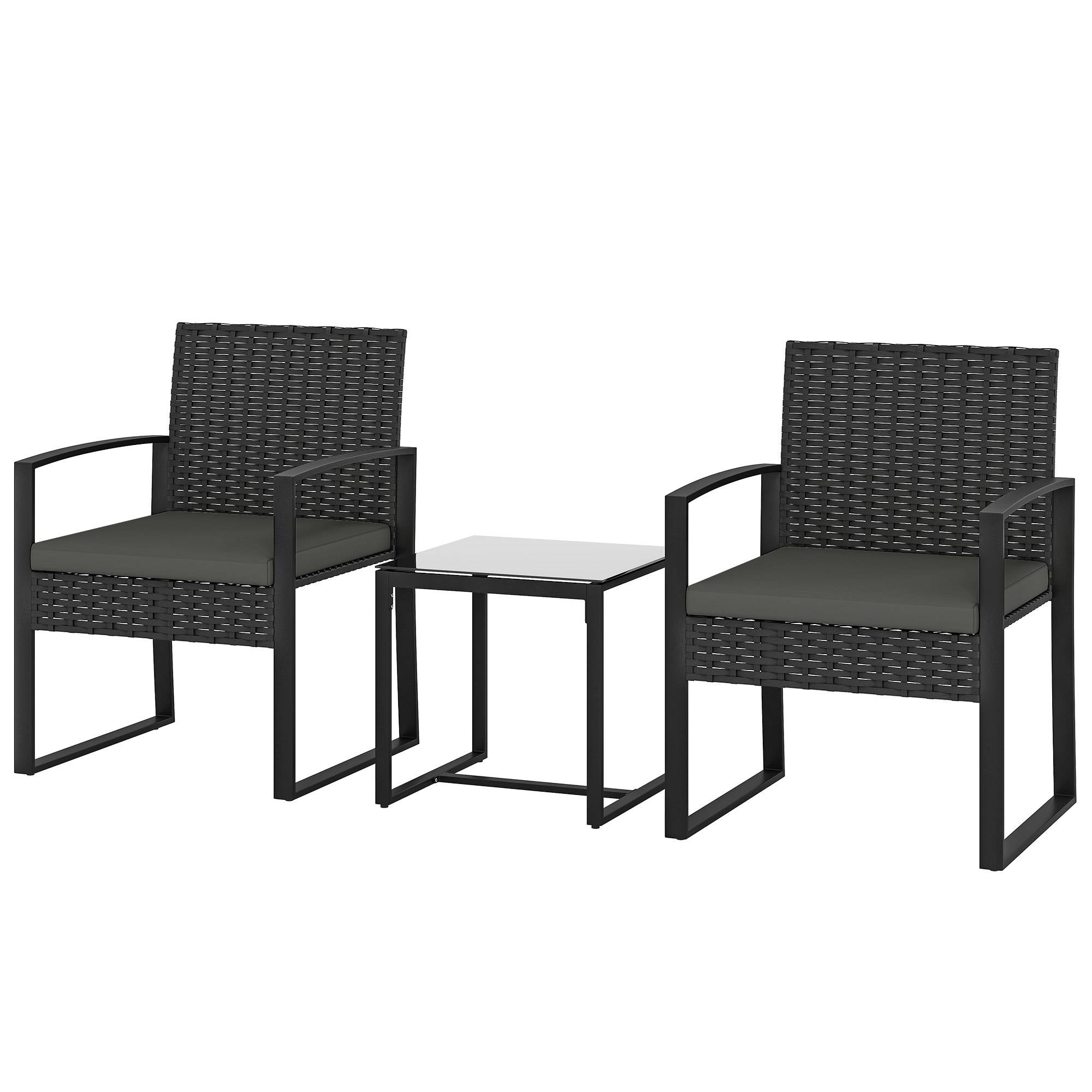 ComfortXL - Salon de jardin 2 places résine tressée acier pour balcon table basse plateau verre noir - ComfortXL Outdoor Living - Image 2