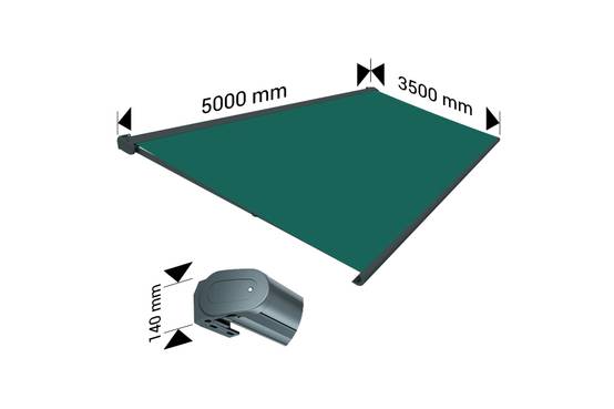 Ombrazur - Store banne Coffre intégral PROTECT 2 SMART Gris Anthracite 5x3,5m Motorisé à télécommande + Capteur Vent - Toile Verte - Image 4