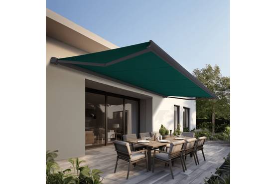 Ombrazur - Store banne Coffre intégral PROTECT 2 SMART Gris Anthracite 5x3,5m Motorisé à télécommande + Capteur Vent - Toile Verte - Image 2