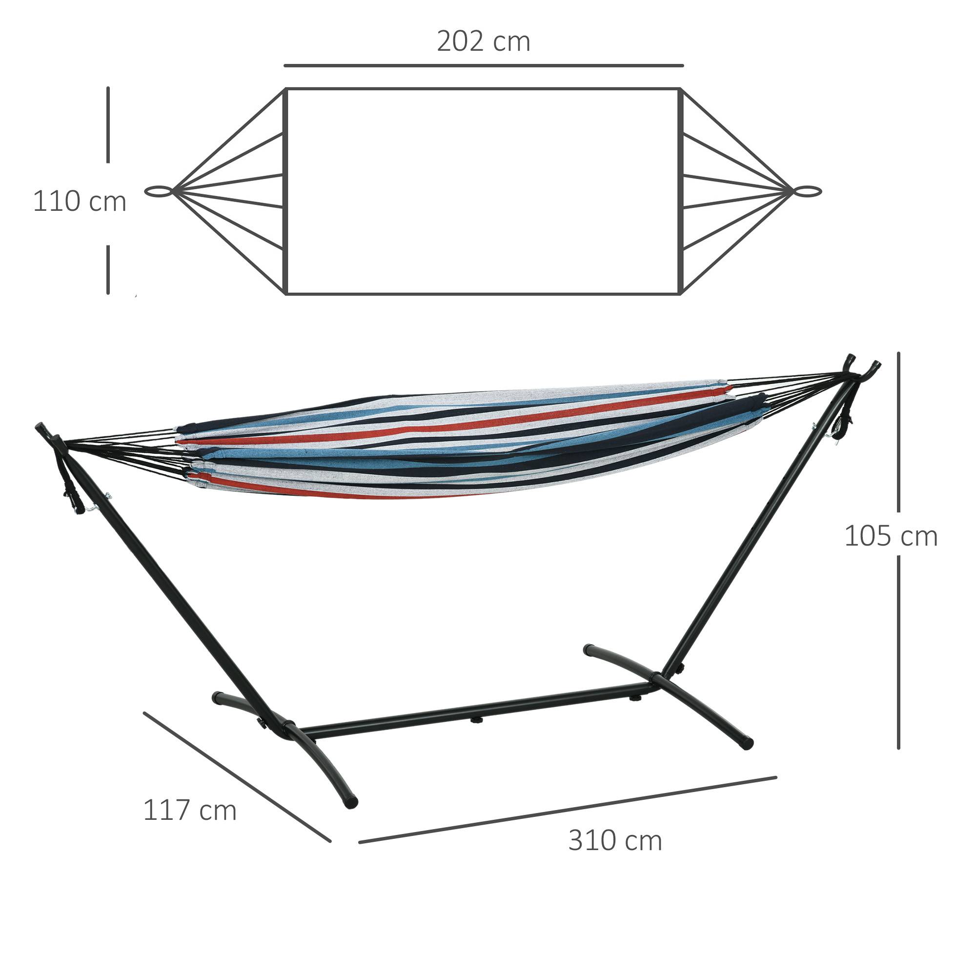 Hamac sur pied métal et coton bleu et blanc 298 x 117 x 105 cm - PANGIVO - Image 5