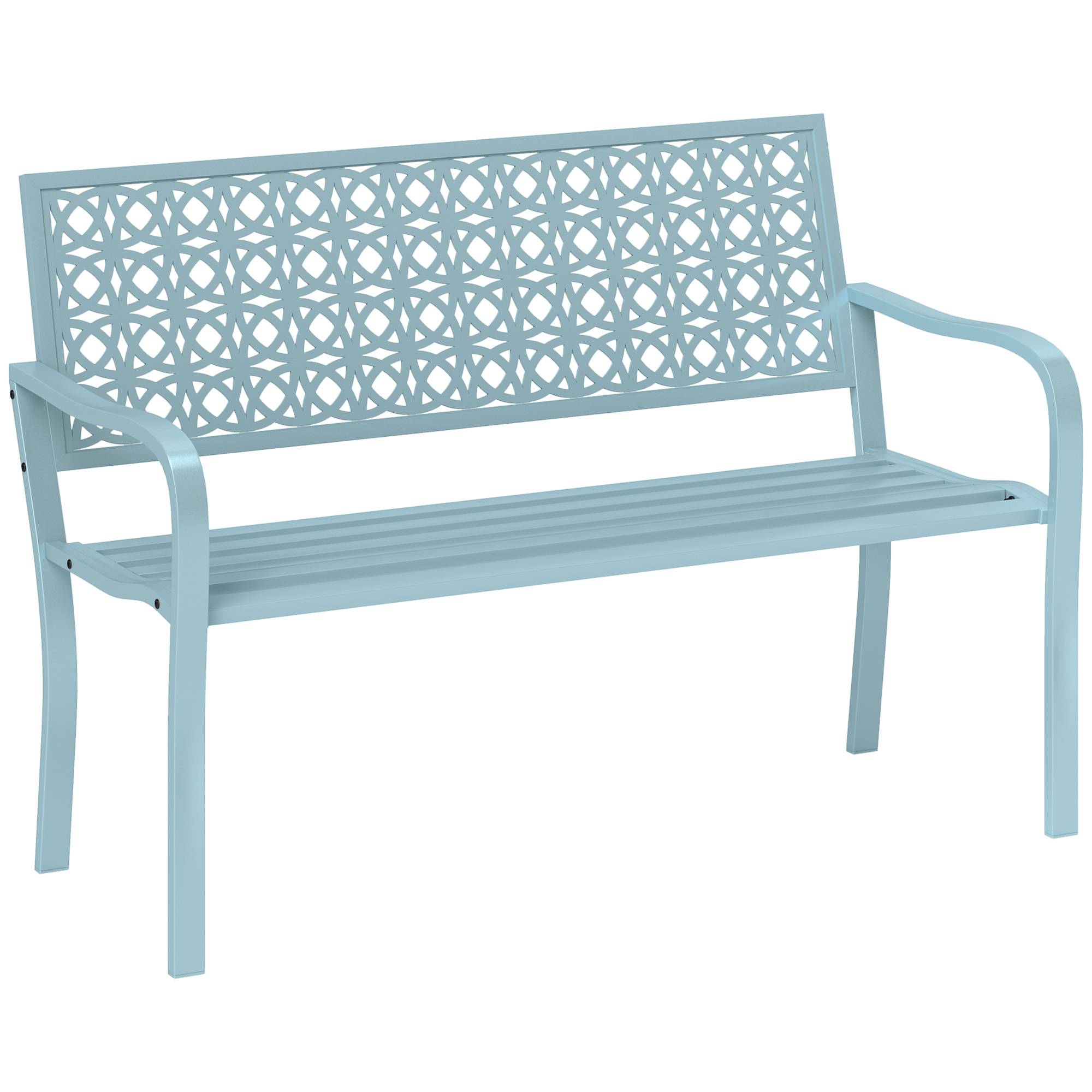 Outsunny - Banc de jardin 2 places - dossier ajouré - en acier - pour balcon, terrasse, patio, véranda - 127 x 63 x 85 cm - bleu - Outsunny - Image 1