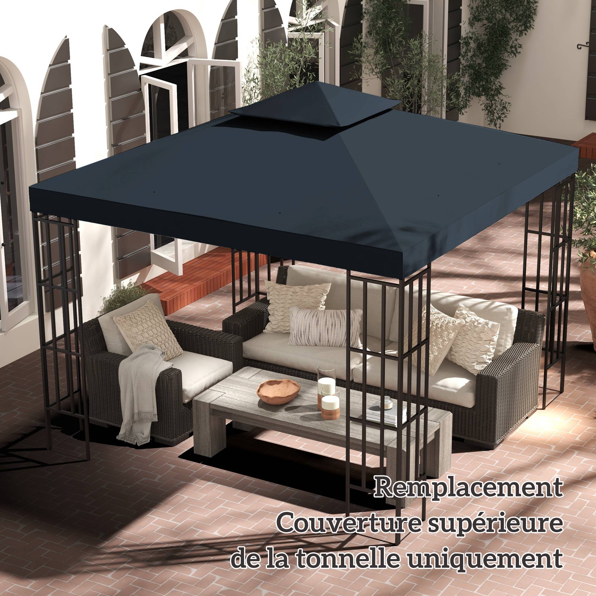 ComfortXL - Toile de rechange polyester pour pavillon protection soleil imperméable 300x300cm Gris foncé - ComfortXL Outdoor Living - Image 4