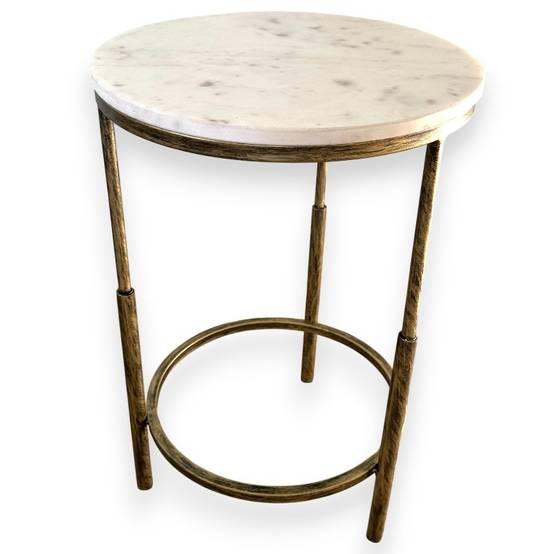 La Grande Prairie - Ensemble de 2 tables basses doré vieilli marbre blanc 46x61cm - Image 5