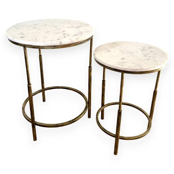 La Grande Prairie - Ensemble de 2 tables basses doré vieilli marbre blanc 46x61cm - Image 2