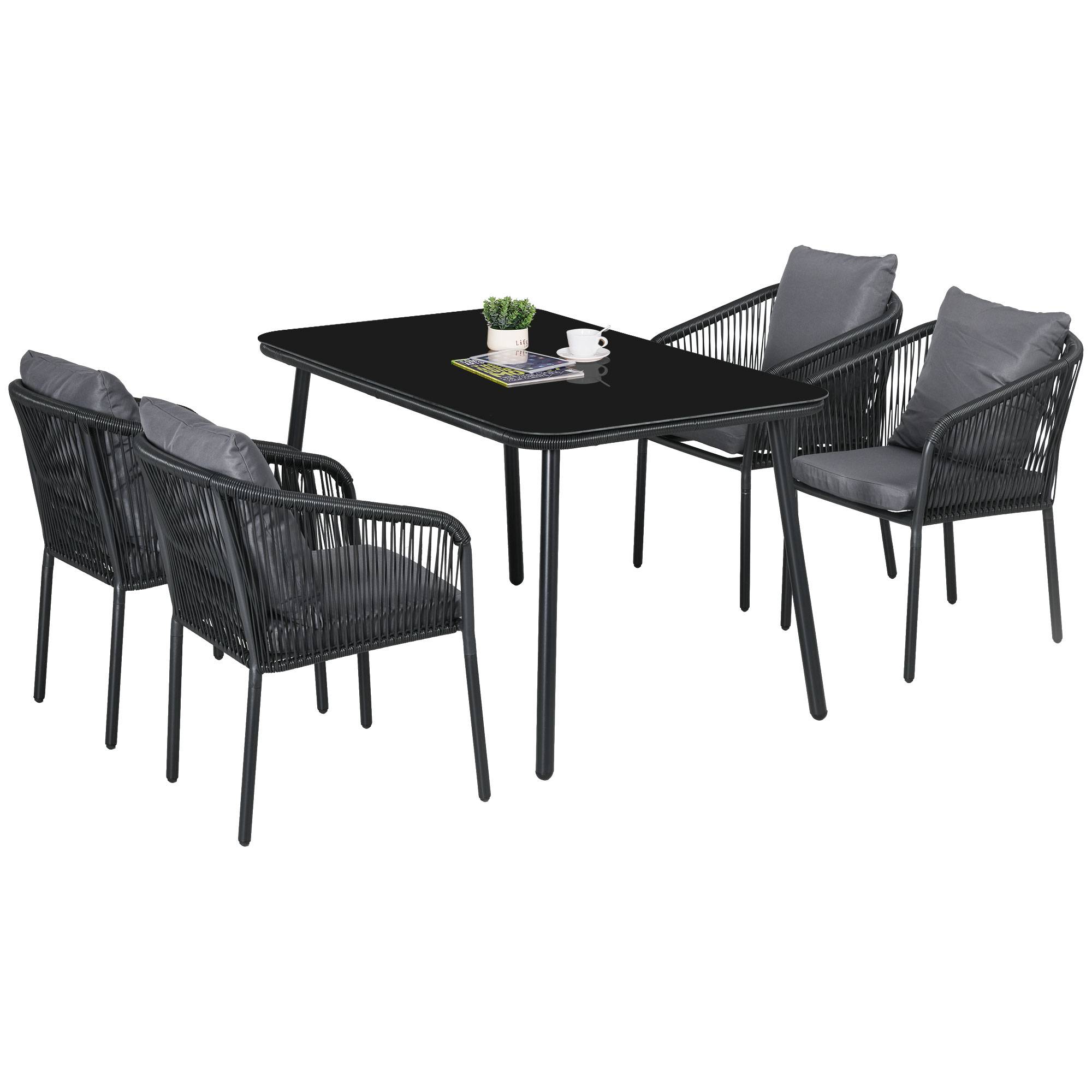 Outsunny - Salon de jardin 4 places 5 pièces table à manger chaises empilables coussins alu résine noir gris - Outsunny - Imagen 1
