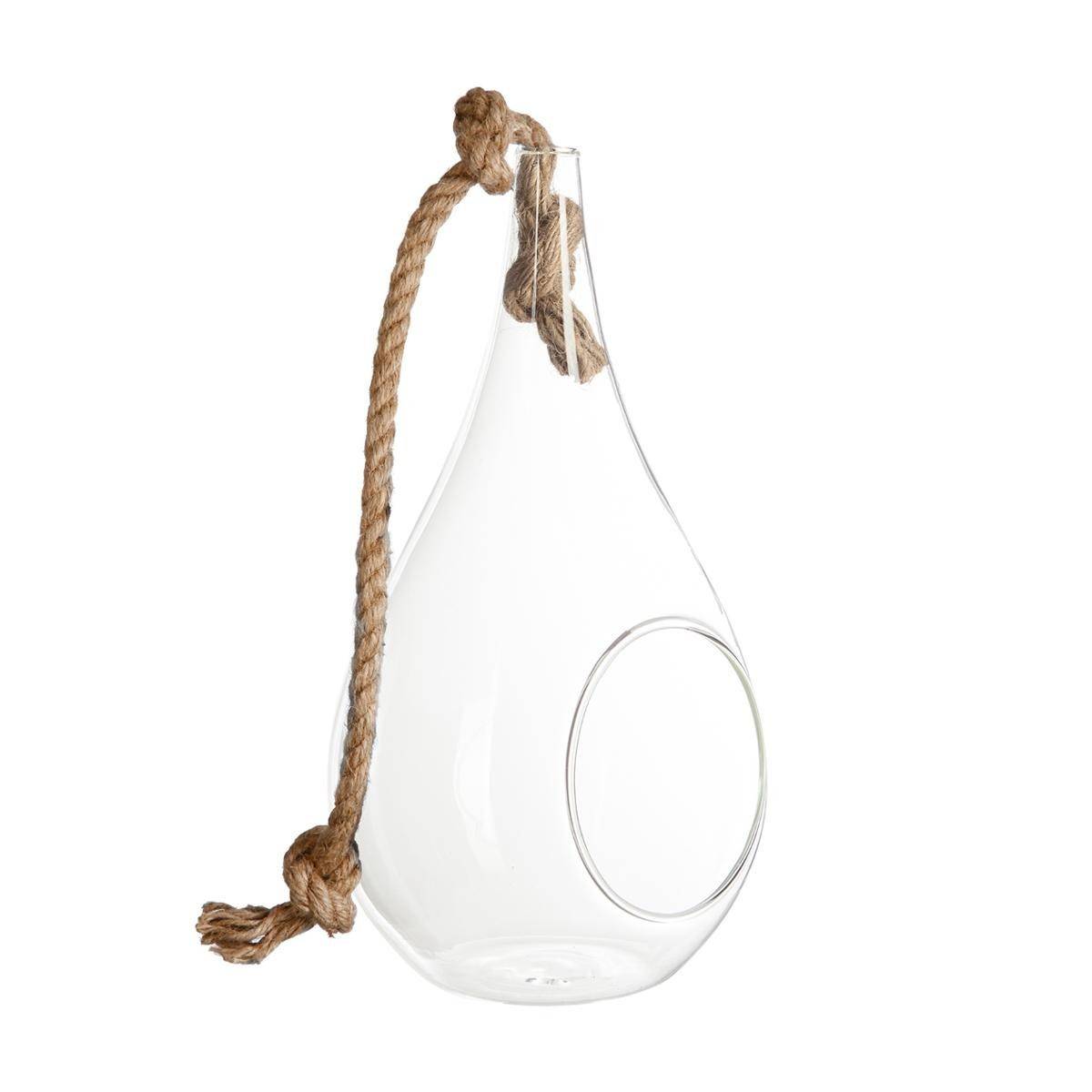 Vase Suspendu & Corde "Goutte" 25cm Transparent - Image 1