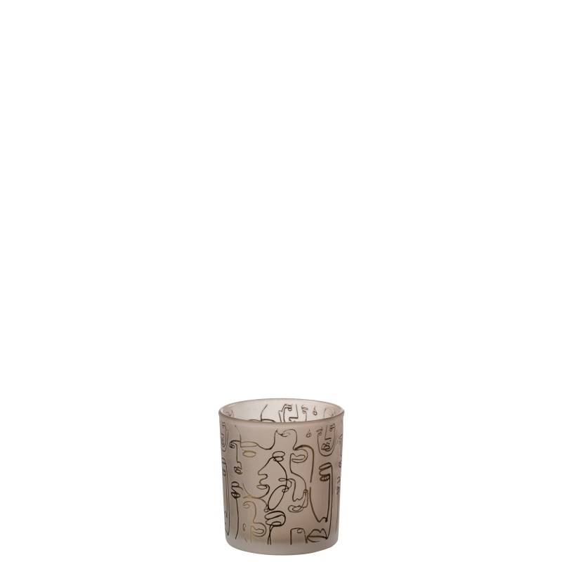 J-Line - Photophore de Noël en verre marron 7.5x7.5x8 cm - J-Line