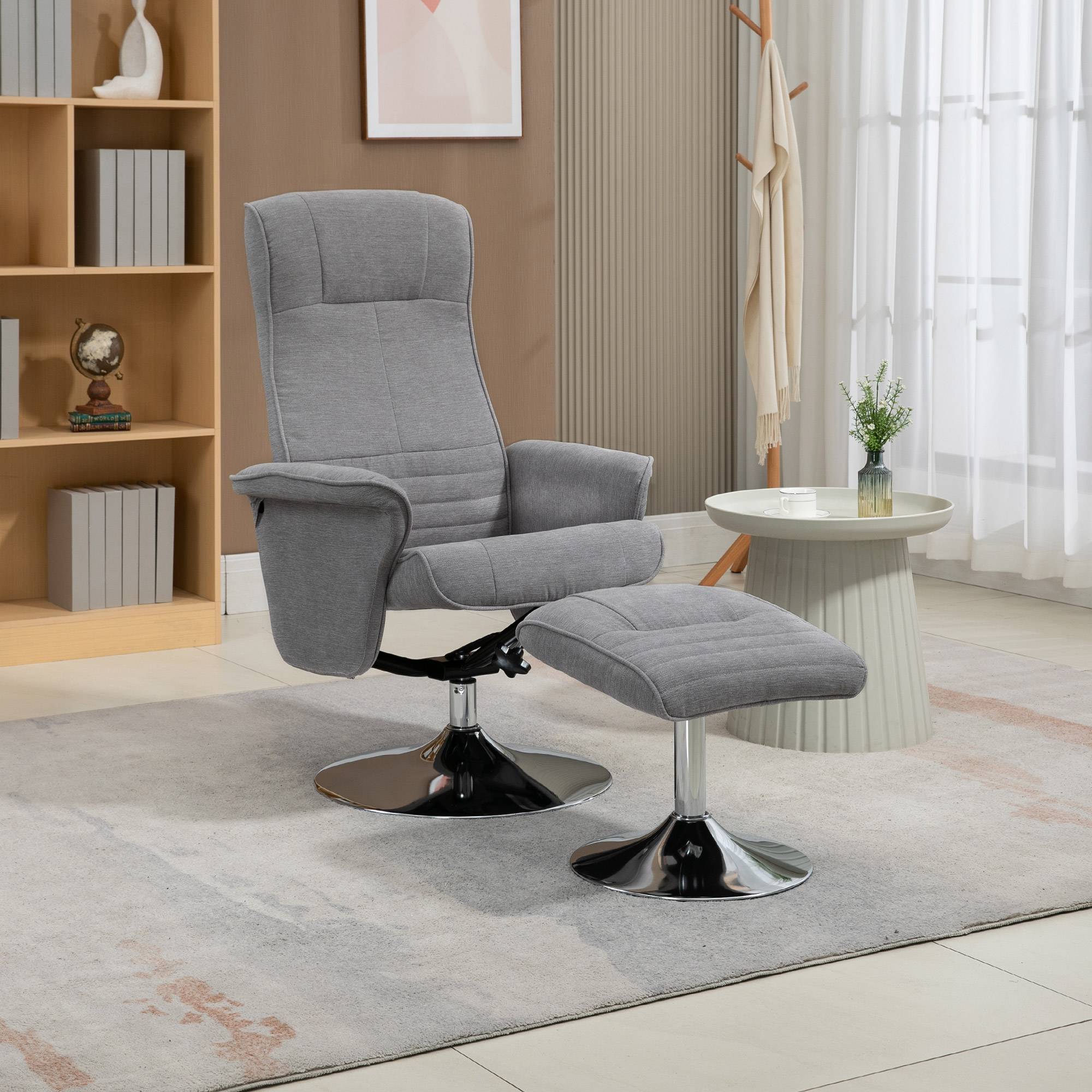 Fauteuil relax inclinable 135° pivotant 360° avec repose-pieds revêtement tissu gris - Image 4