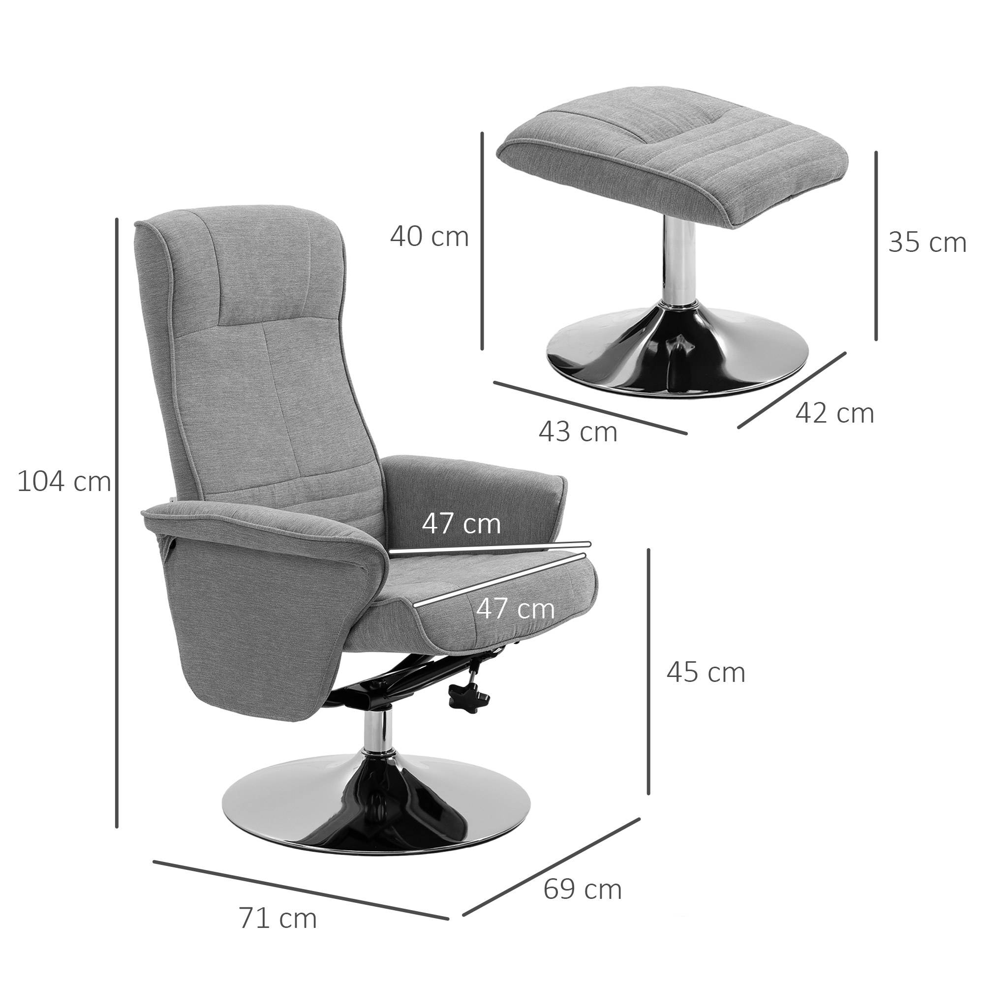 Fauteuil relax inclinable 135° pivotant 360° avec repose-pieds revêtement tissu gris - Image 5