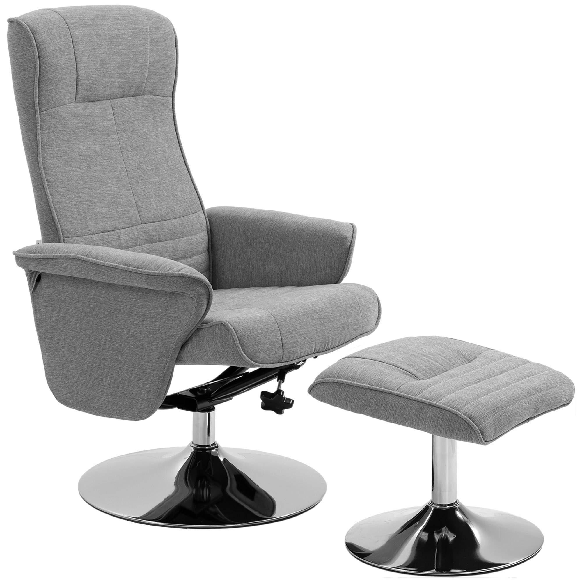 Fauteuil relax inclinable 135° pivotant 360° avec repose-pieds revêtement tissu gris - Image 2