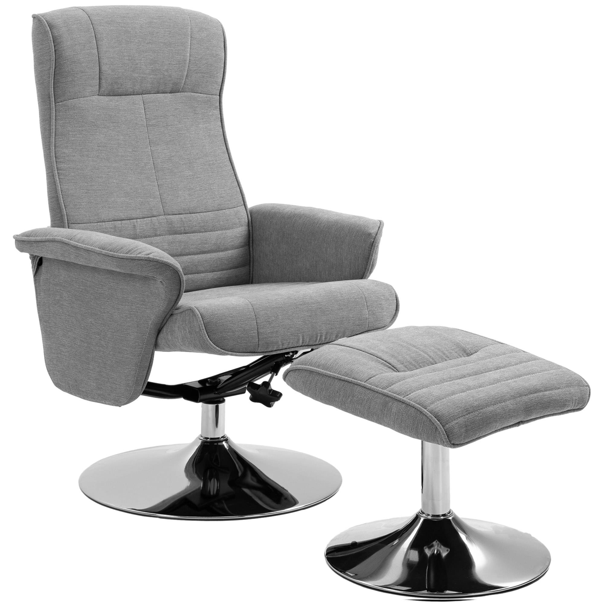 Fauteuil relax inclinable 135° pivotant 360° avec repose-pieds revêtement tissu gris - Image 1
