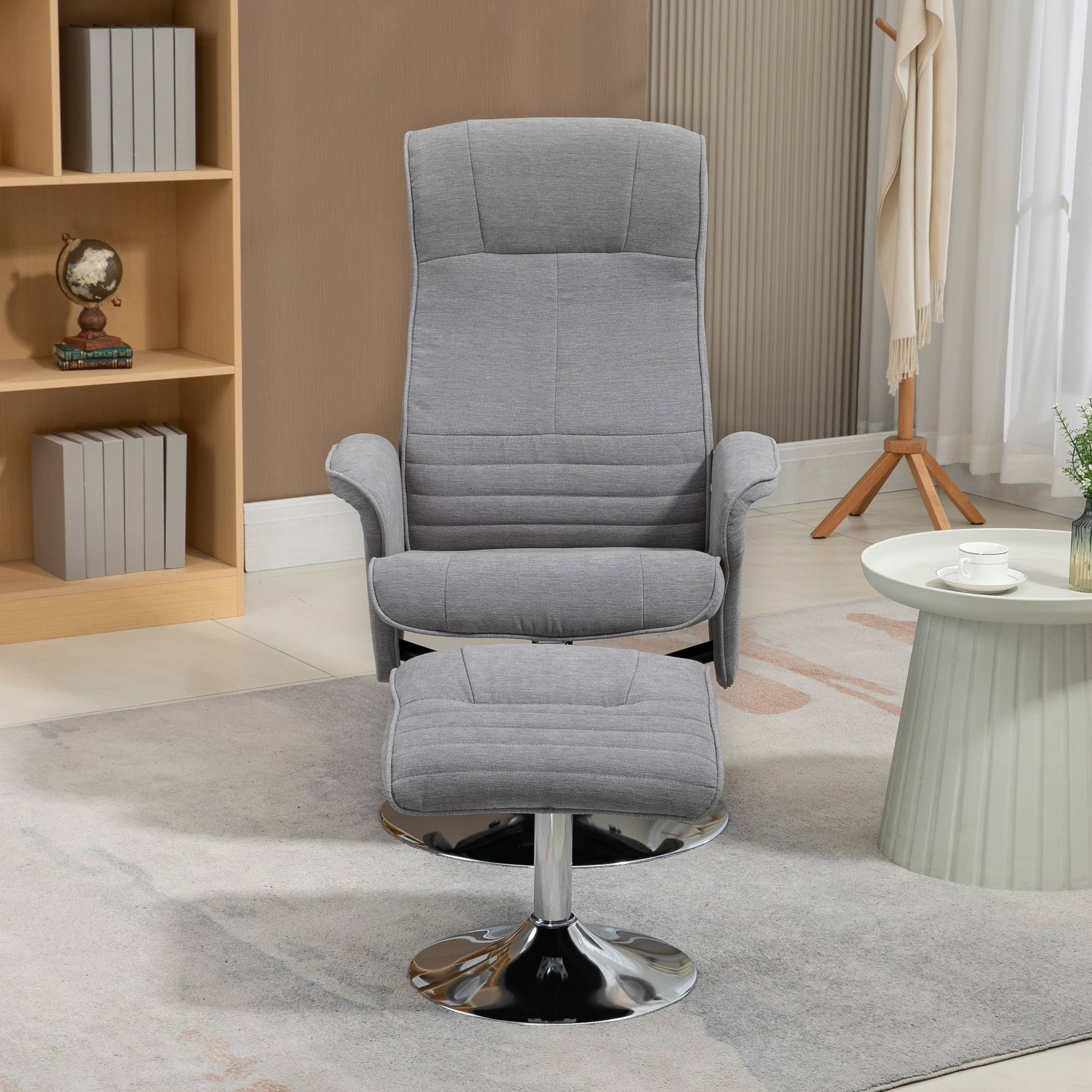 Fauteuil relax inclinable 135° pivotant 360° avec repose-pieds revêtement tissu gris - Image 9