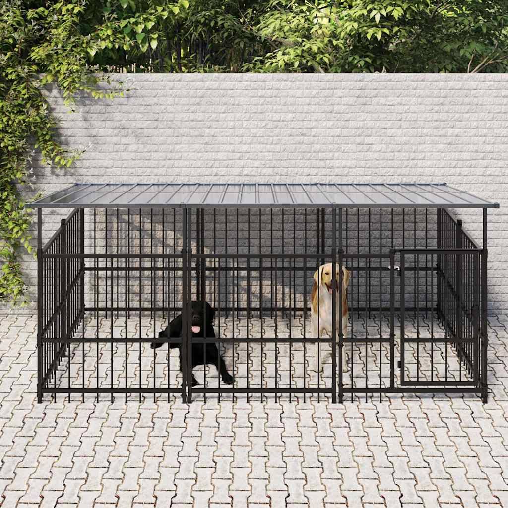 Vidaxl - Chenil d'extérieur avec toit pour chiens Acier 5,63 m² vidaXL 3124608 - Imagen 1