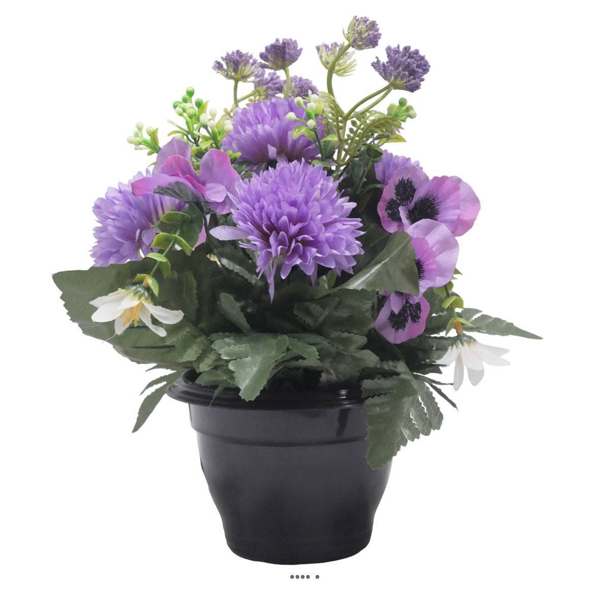 Artificielles - Pot de Chrysantheme, pensée et mini fleurs artificiels pour la Toussaint Lavande - couleur: Lavande 310 - Imagen 2