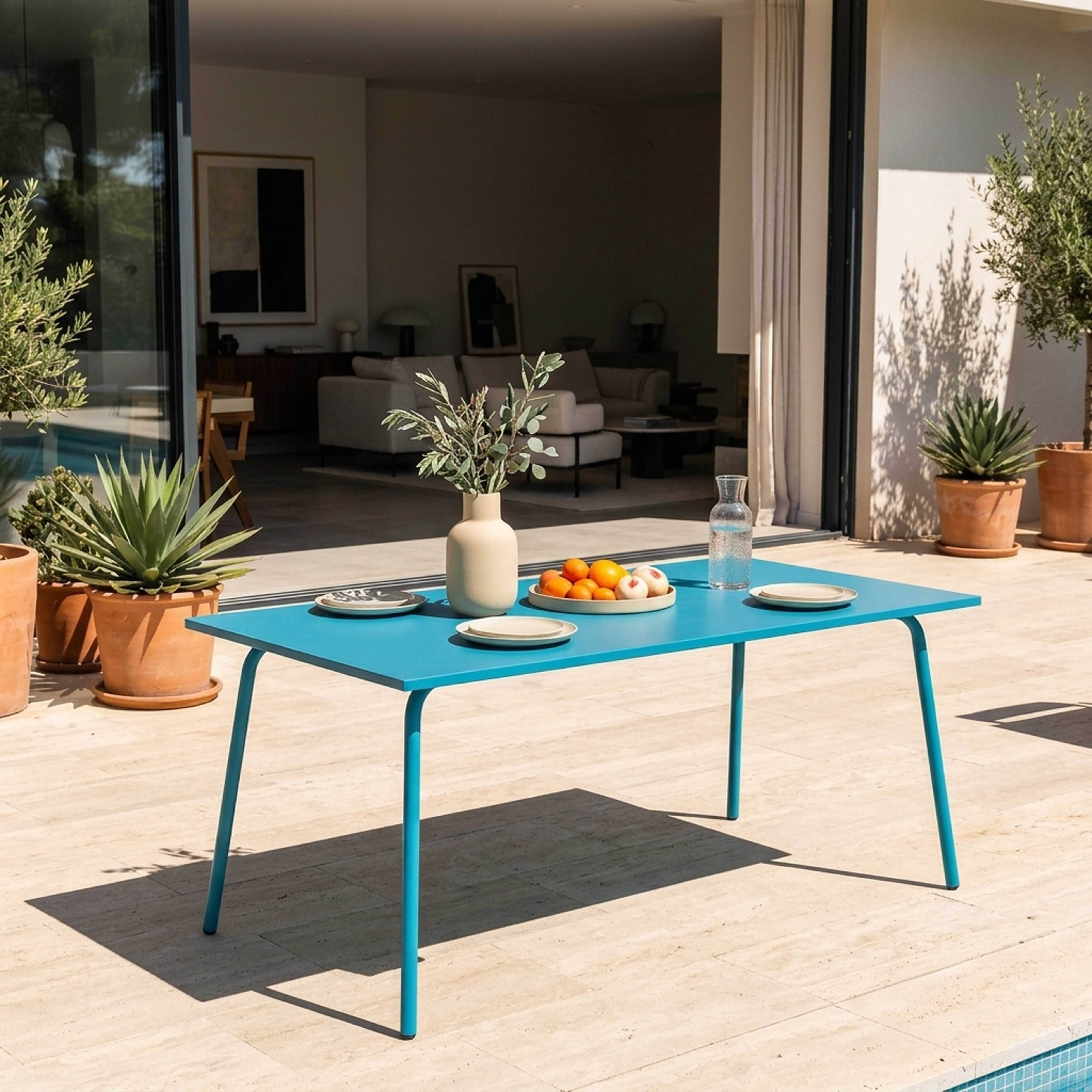 Oviala - Table de jardin rectangulaire en métal 8 places 180 cm bleu Palavas - Oviala - Imagen 2