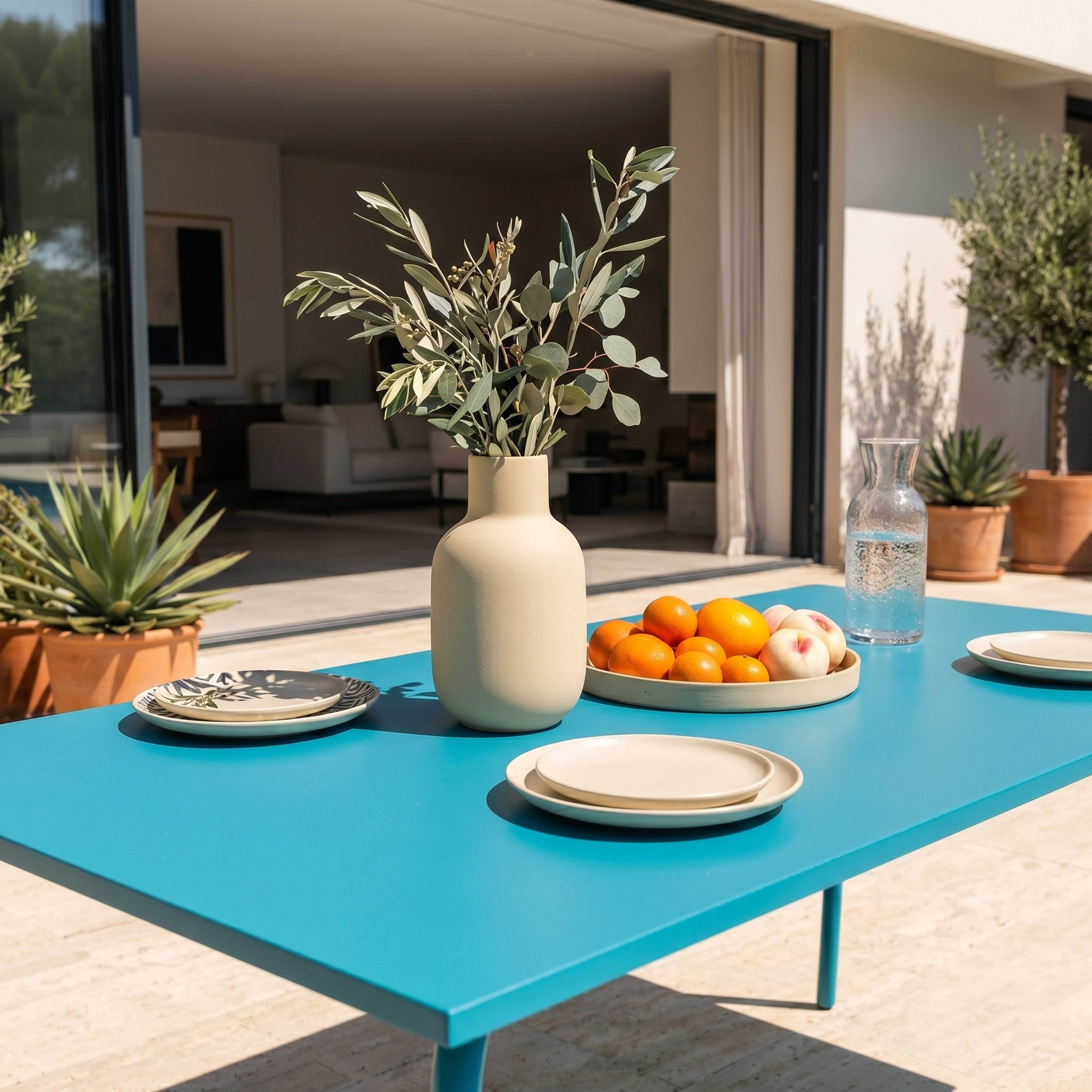 Oviala - Table de jardin rectangulaire en métal 8 places 180 cm bleu Palavas - Oviala - Imagen 4