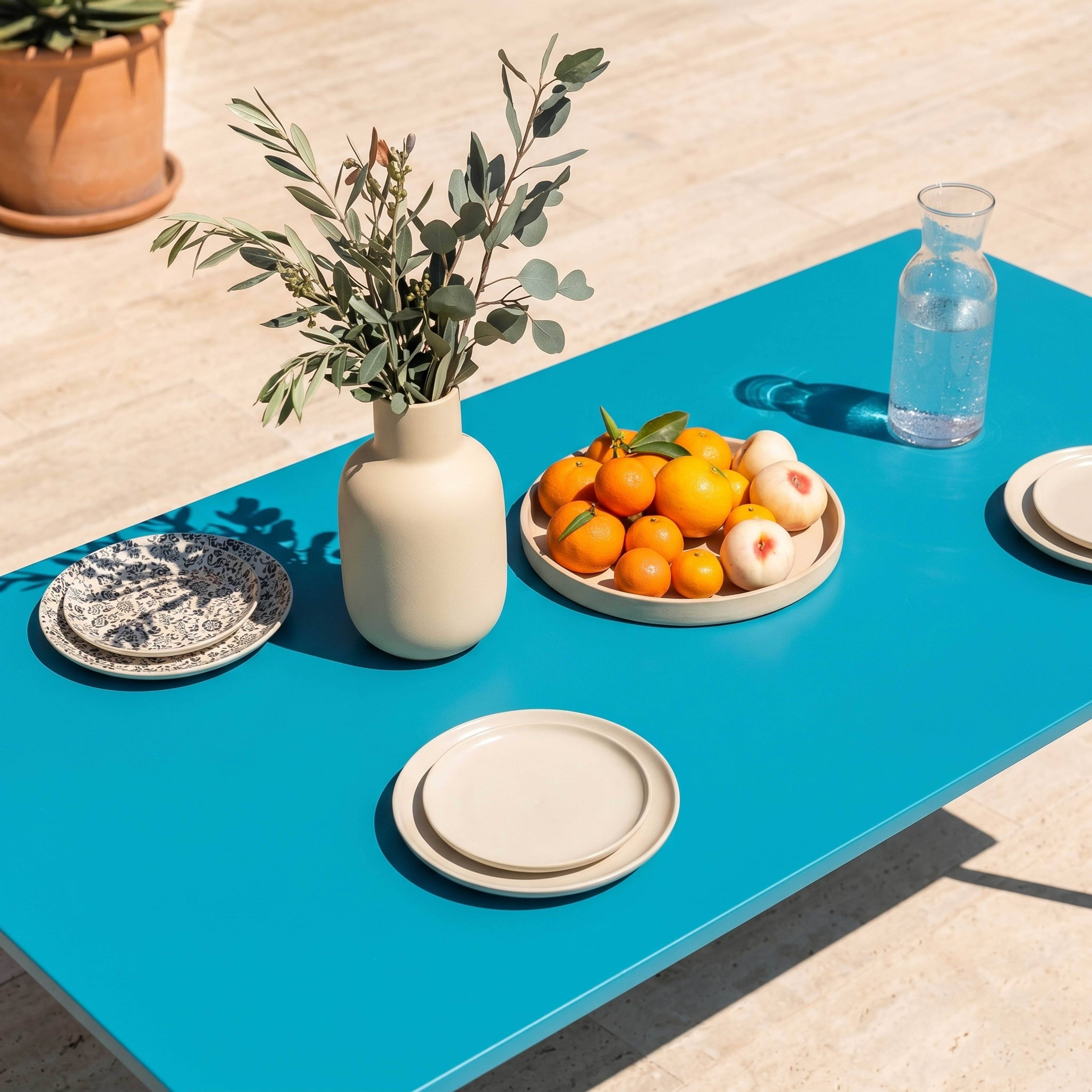 Oviala - Table de jardin rectangulaire en métal 8 places 180 cm bleu Palavas - Oviala - Imagen 3