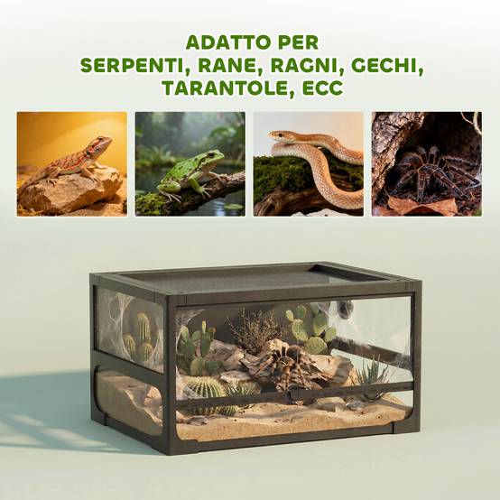 Terrarium surélevé et pliable pour reptiles, avec couvercle et parois en verre trempé et plastique, 60 x 45 x 32 cm, noir - Image 6