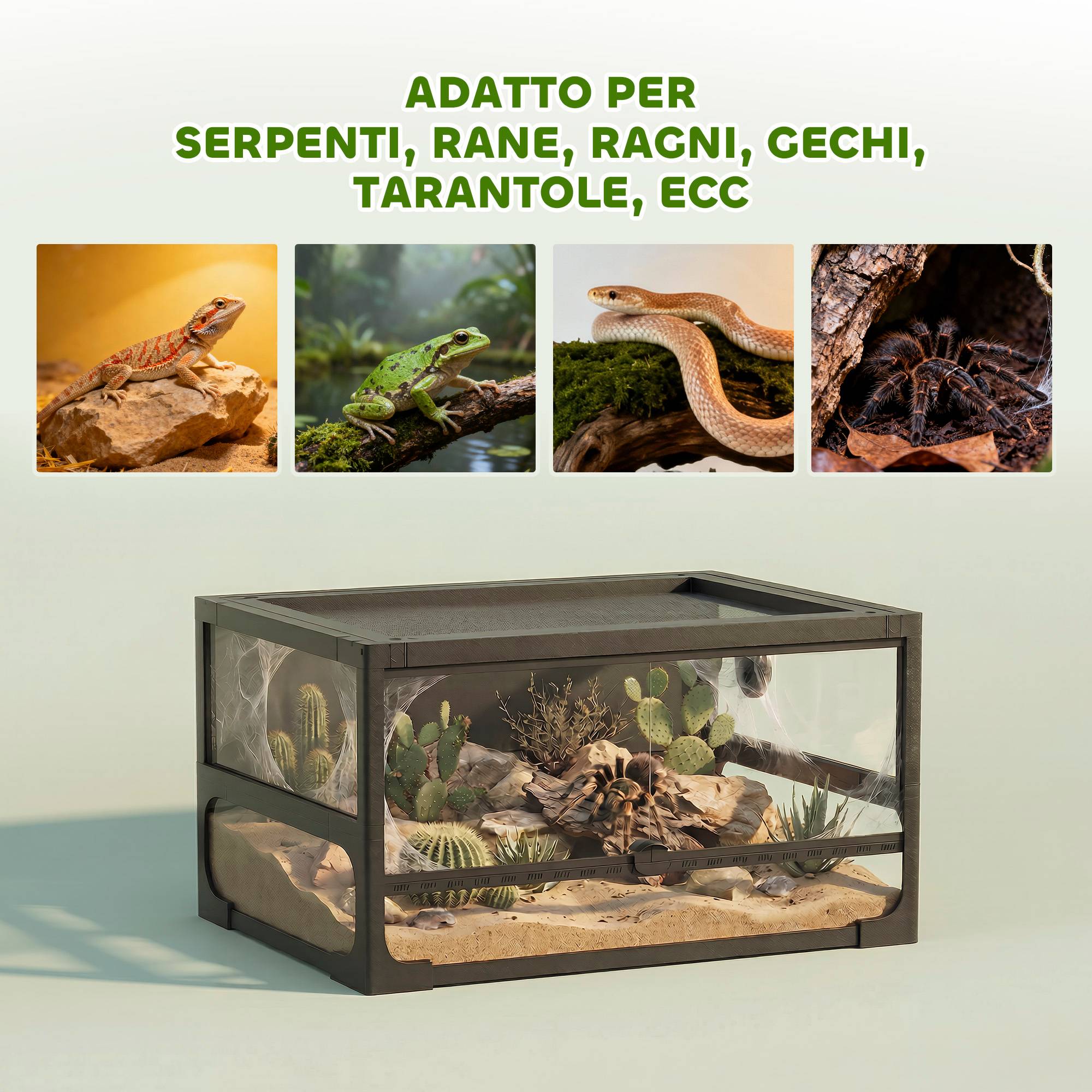 Terrarium surélevé et pliable pour reptiles, avec couvercle et parois en verre trempé et plastique, 60 x 45 x 32 cm, noir - Image 6