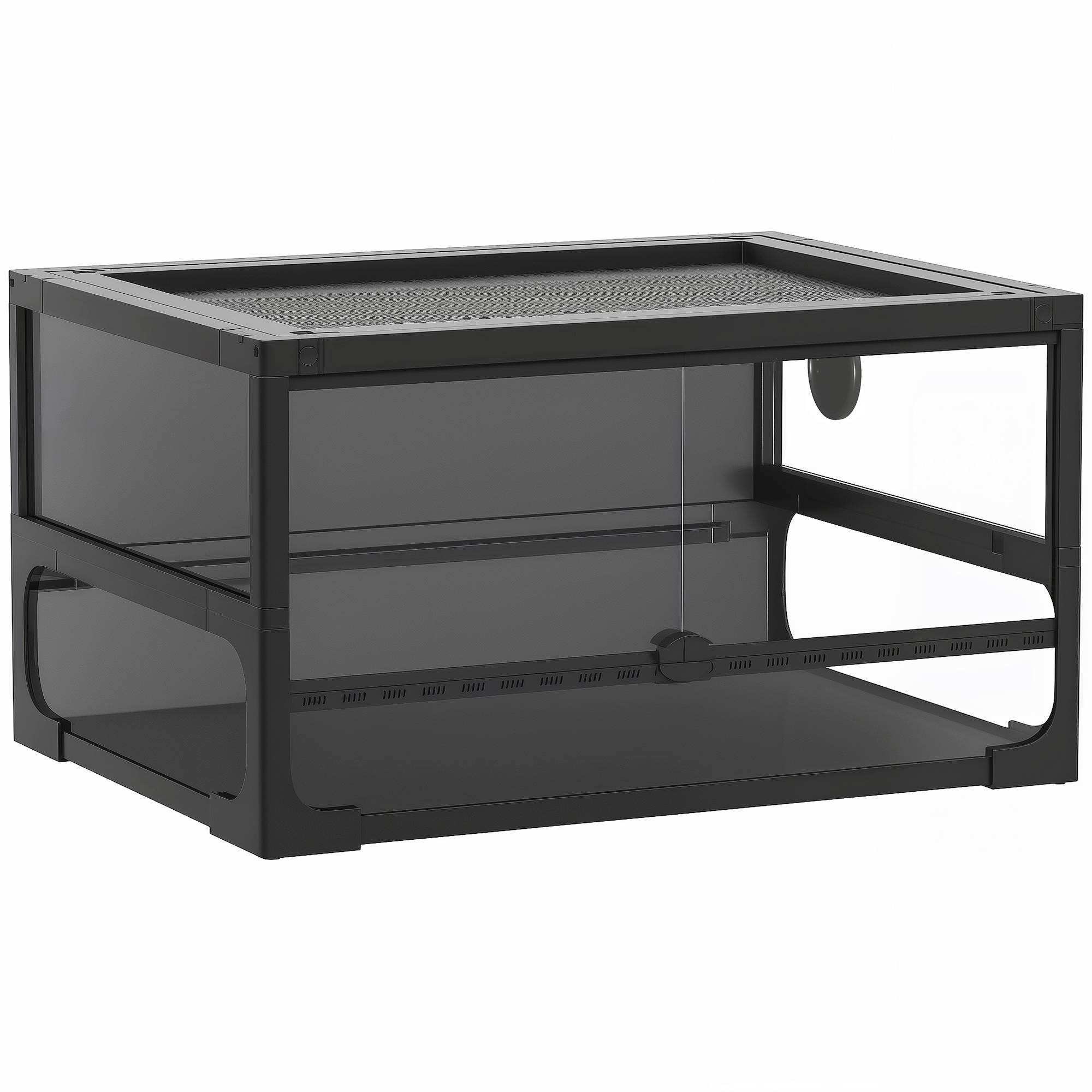 Terrarium surélevé et pliable pour reptiles, avec couvercle et parois en verre trempé et plastique, 60 x 45 x 32 cm, noir - Image 2