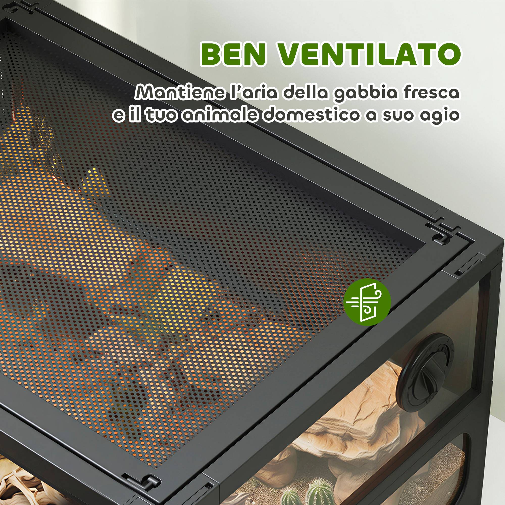 Terrarium surélevé et pliable pour reptiles, avec couvercle et parois en verre trempé et plastique, 60 x 45 x 32 cm, noir - Image 9
